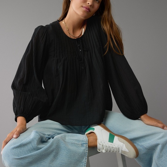 AE American Eagle Long Sleeve Breezy Boho Blouse / Top XL - Picture 3 of 6